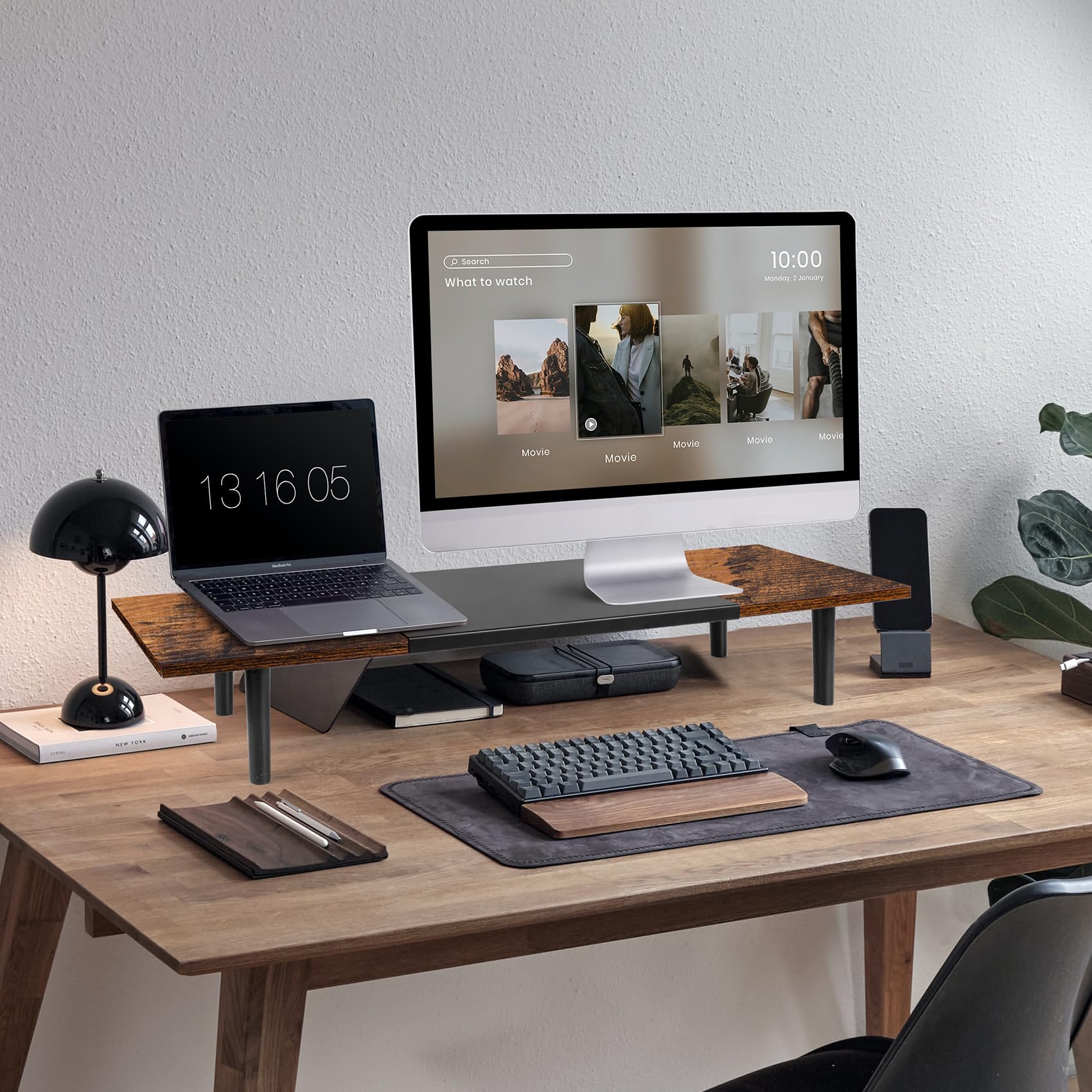 Across-Star Dual-Monitor-Stand-Riser-For-Desk Adjustable Length 32-40 Inch，Large Desktop Computer