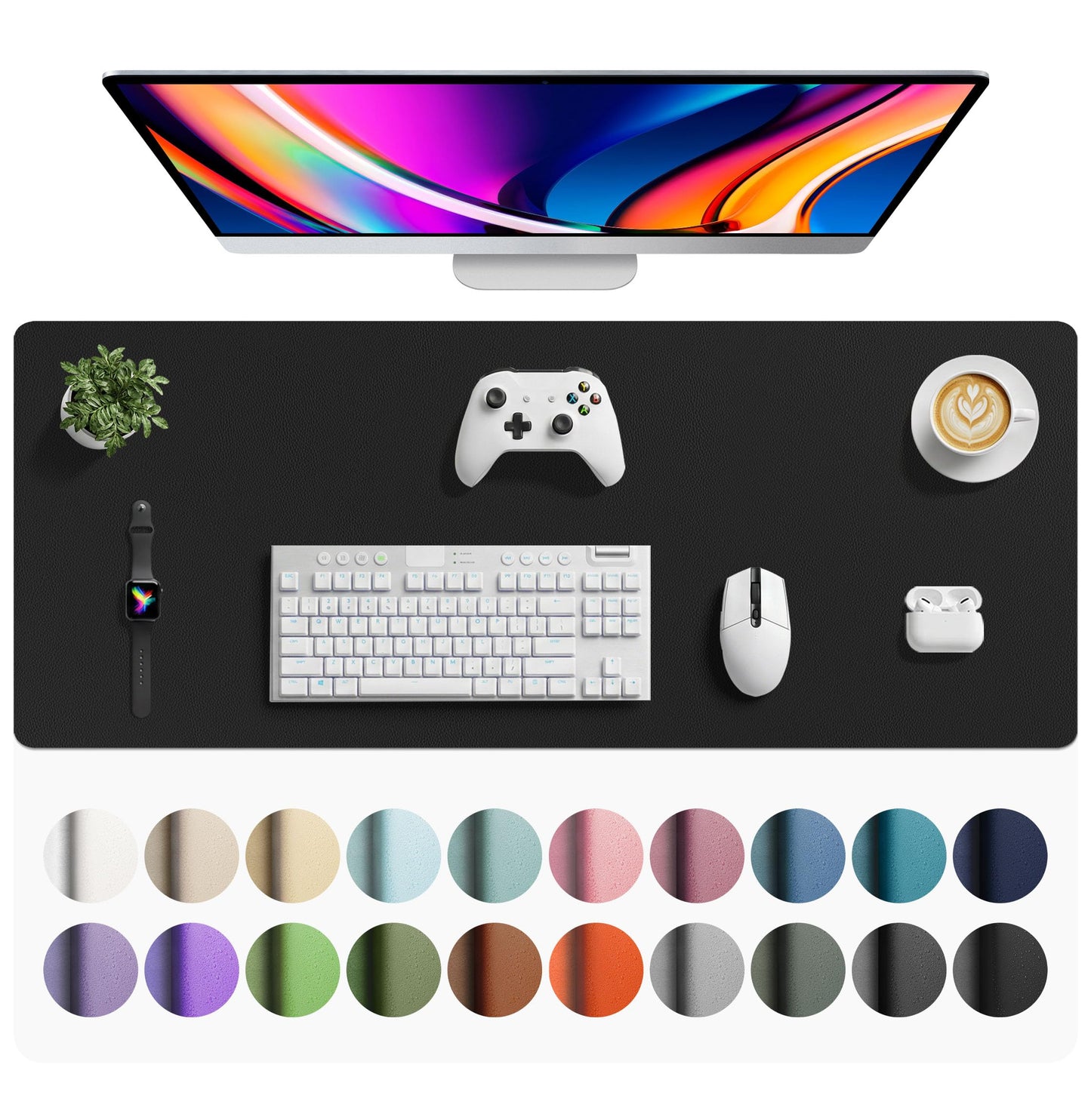 Aothia Faux Leather Desk Mat - Large Mouse Pad, Non-Slip PU Leather Blotter, Waterproof Writing