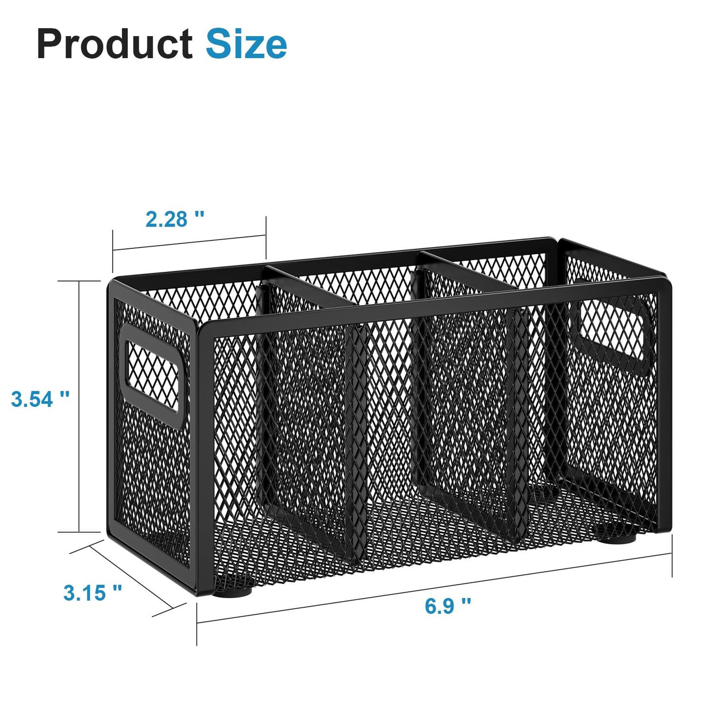 Marbrasse Mesh Pen Holder for Desk, Pencil Holder Desk Organizer 3 Adjustable Compartments, Pencil
