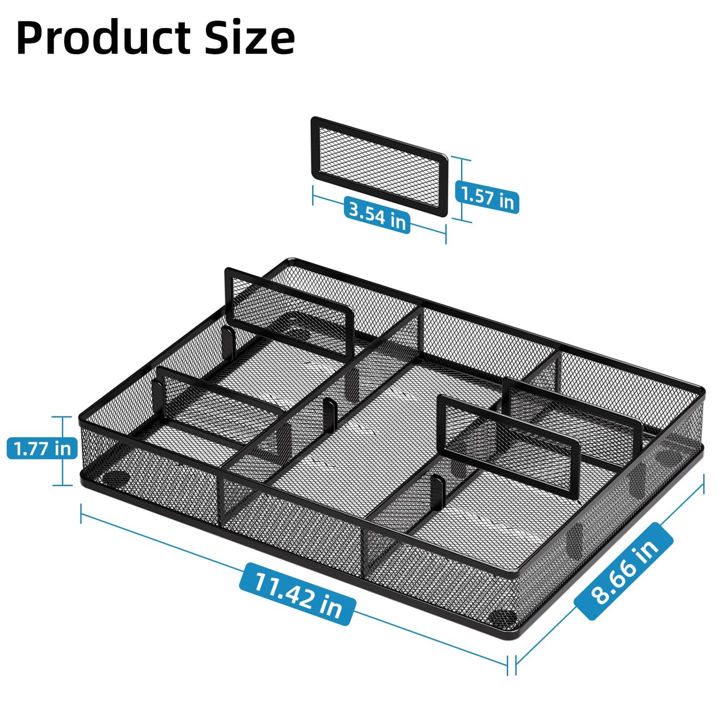 Marbrasse Desk Drawer Organizer, Metal Mesh Drawer Organizer Tray with 5 Adjustable