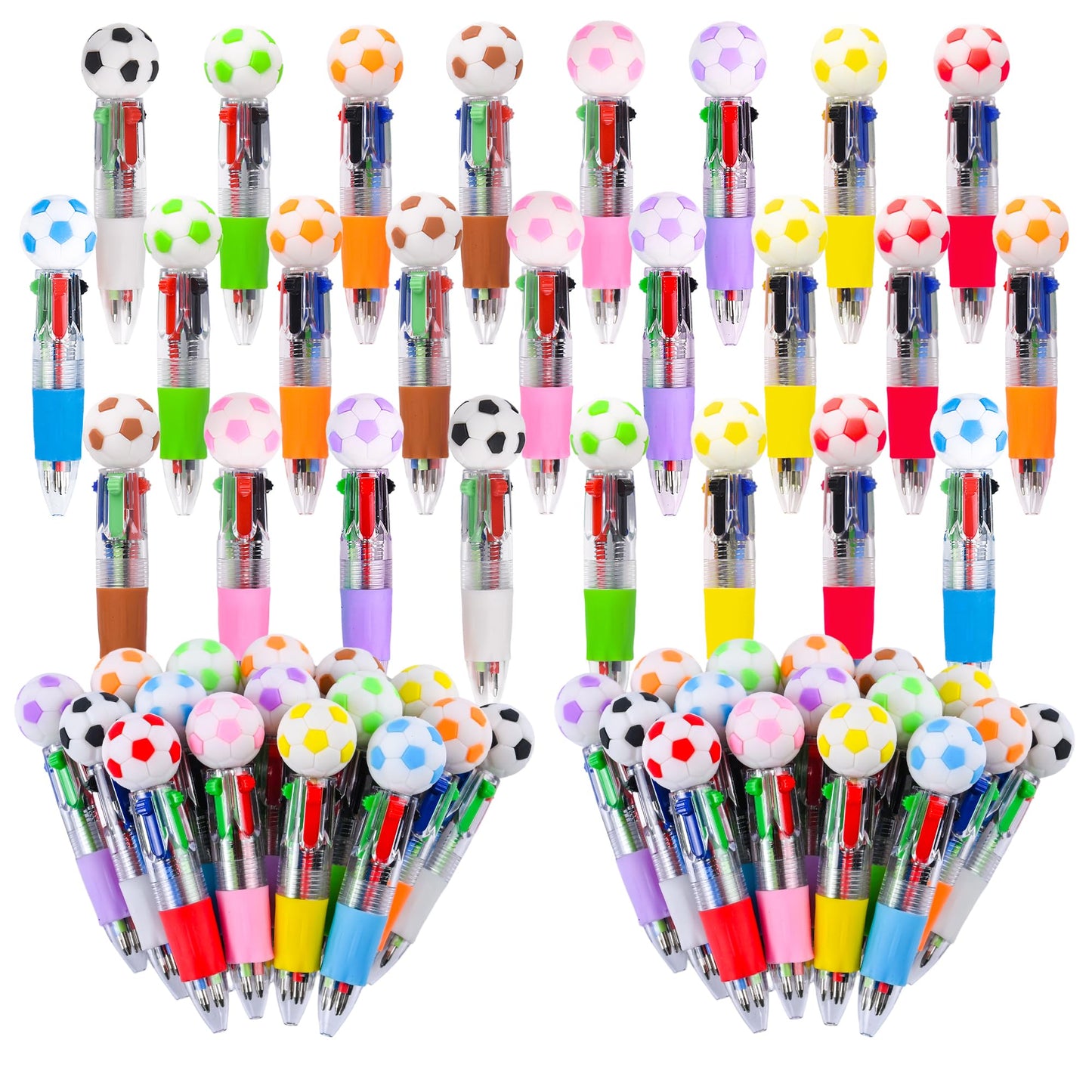 LiYiQ 50 Pcs Soccer Party Favor Multicolor Pen in One Cartoon Cute Fun 4-in-1 Cute Pens Bulk Kawaii