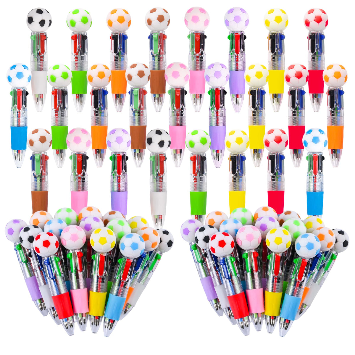 LiYiQ 50 Pcs Soccer Party Favor Multicolor Pen in One Cartoon Cute Fun 4-in-1 Cute Pens Bulk Kawaii