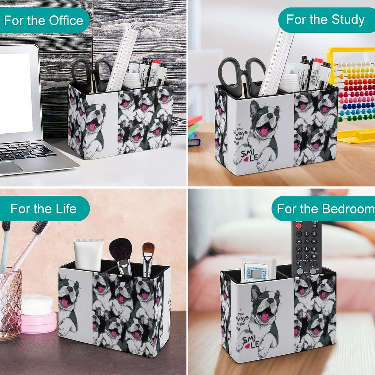 Niapessel Pencil Holder for Desk, Funny Boston Terrier Dog Pen Holder Storage Desktop Pen Organizer