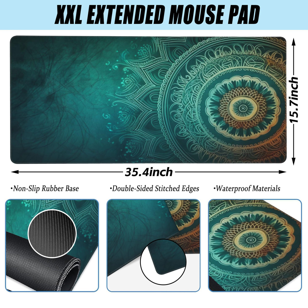 Large Gaming Mouse Pad for Desk,Retro Mandala Flower Desk Mat for Desktop,Mandala Floral Desk Pad