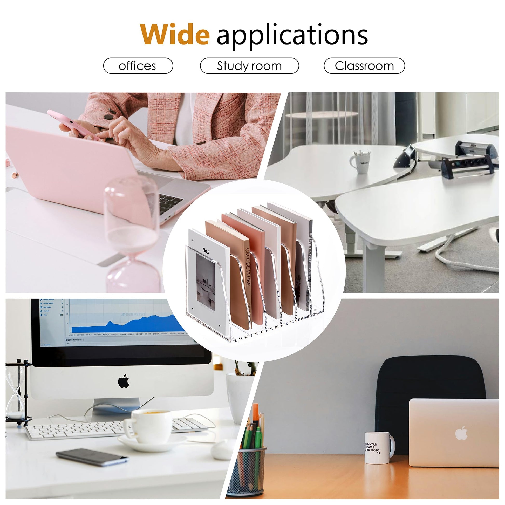 SANRUI Clear Acrylic Magazine File Holder, 6-Section Desk Organizer