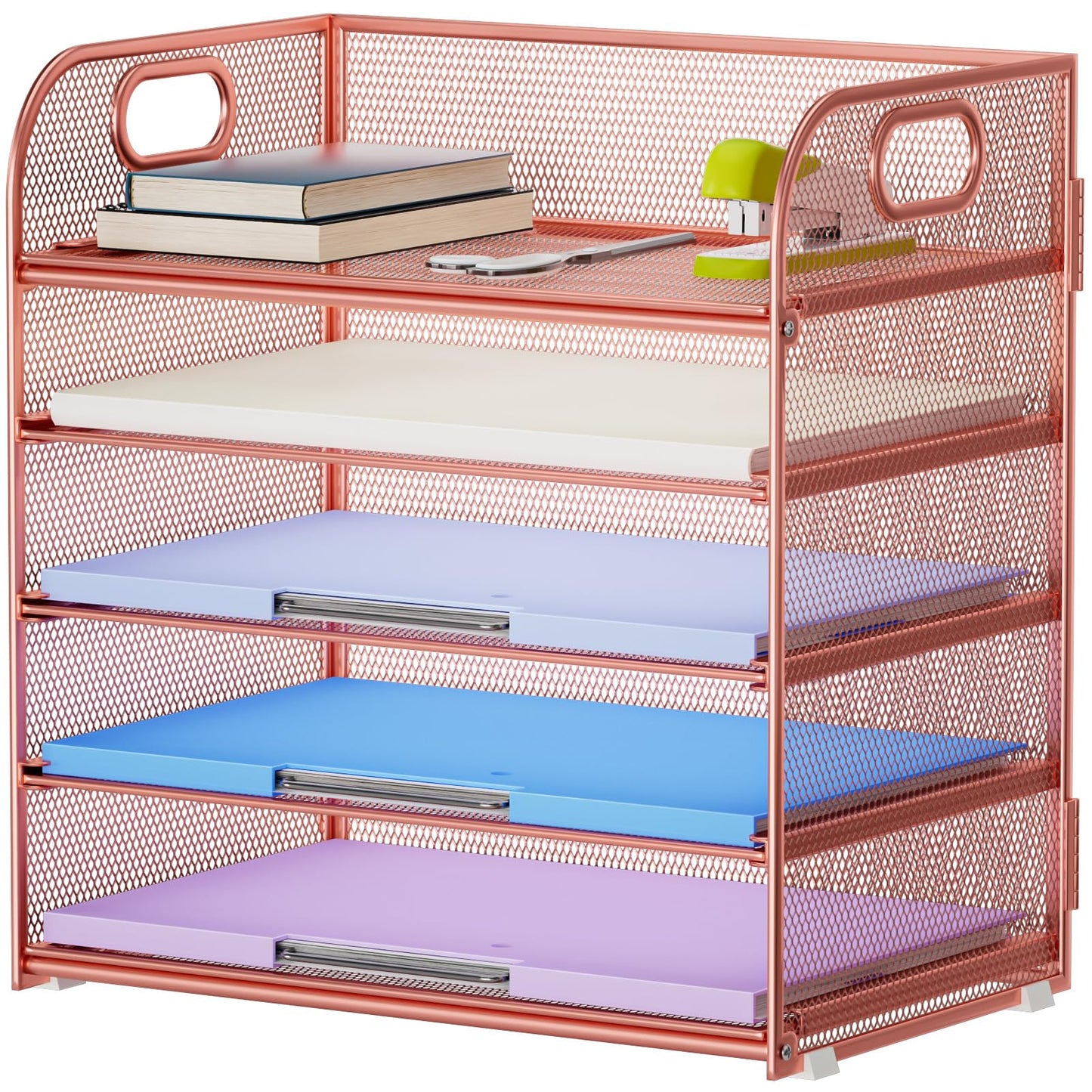 Marbrasse 5 Tier Paper Organizer Letter Tray, Mesh Desk File Organizer with Handle, Paper Sorter