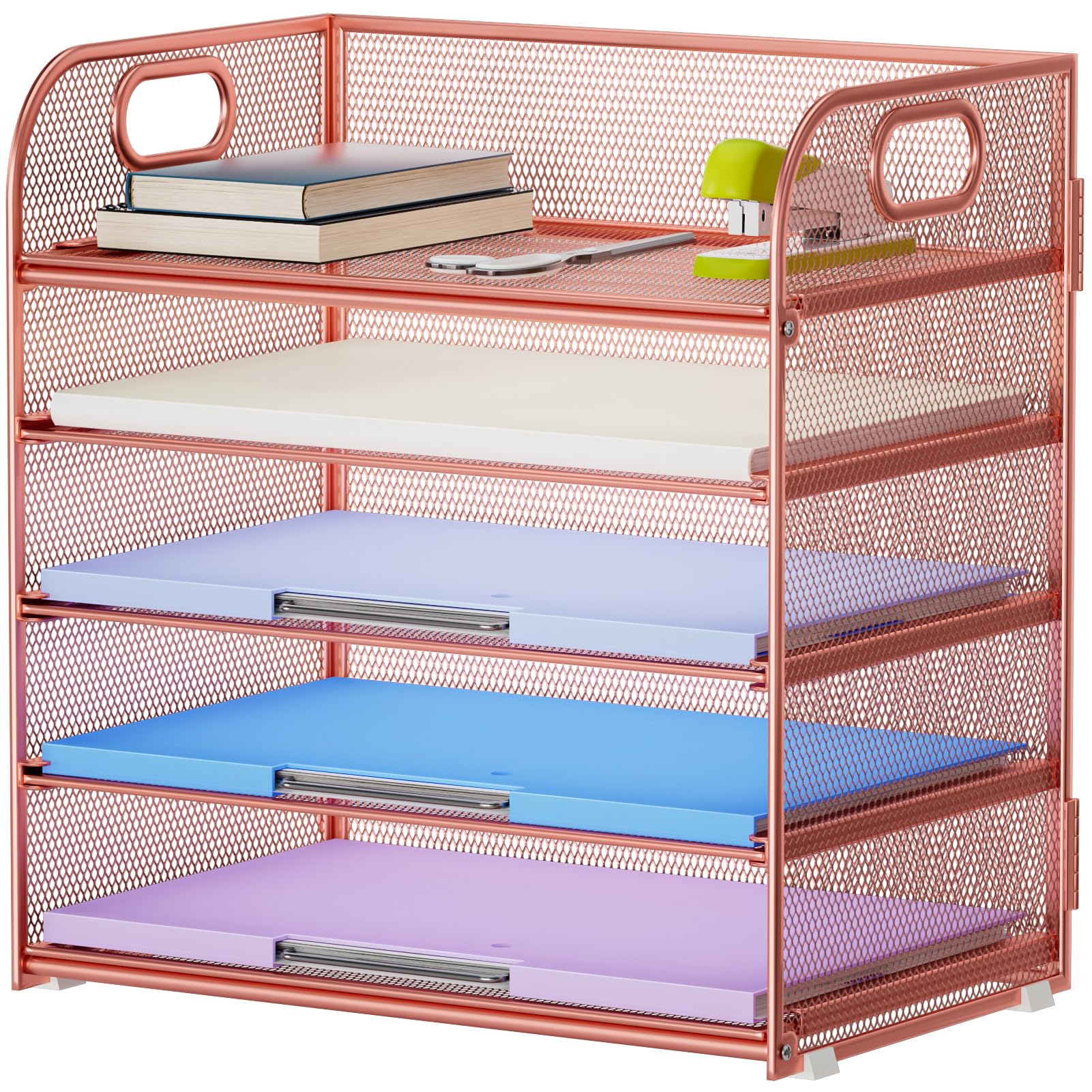 Marbrasse 5 Tier Paper Organizer Letter Tray, Mesh Desk File Organizer with Handle, Paper Sorter