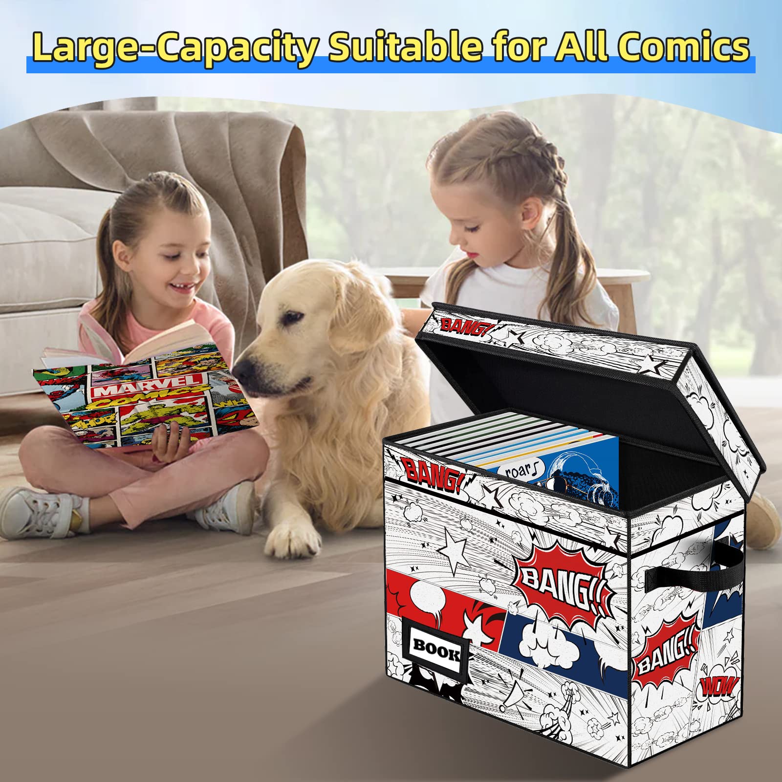 YNSZAS Comic Book Storage Box, 15.8" X 7.8" X 11.8", Heavy Duty Collapsible Holds 160-180 Comic