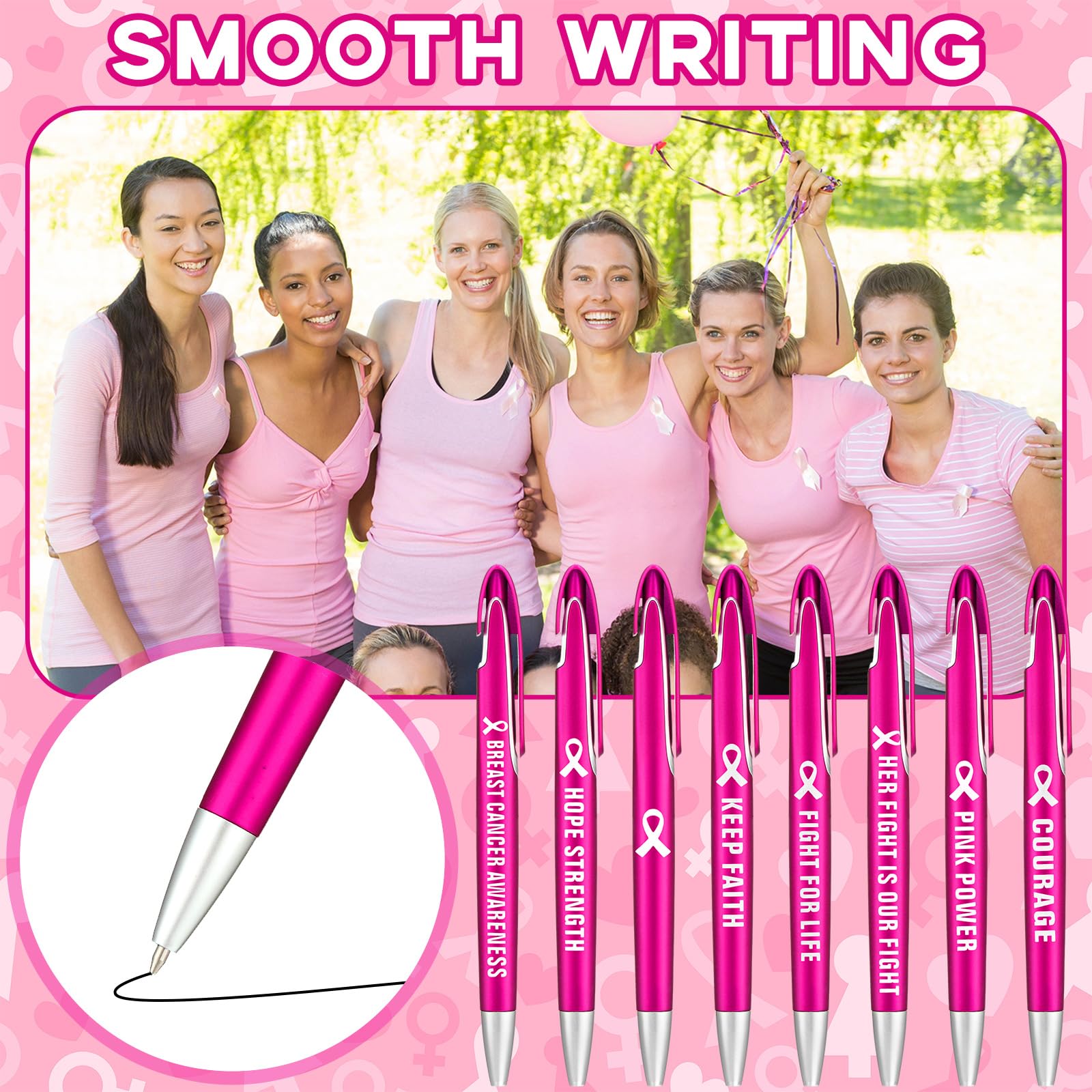Lincia 100 Pcs Breast Cancer Awareness Ballpoint Pens Bulk, black Ink