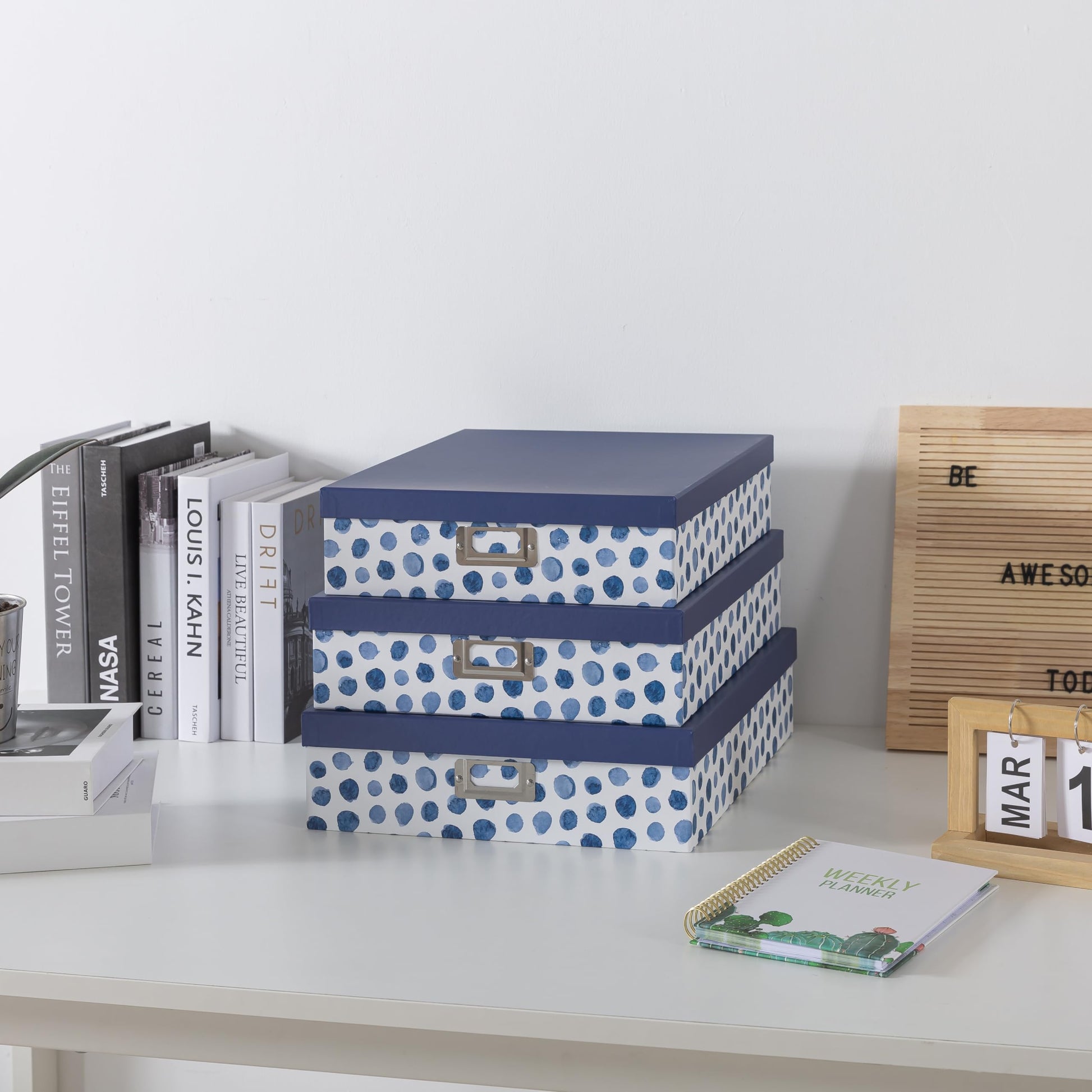 Soul & Lane - Decorative Storage Boxes with Lids, Set of 3, Blue Spots