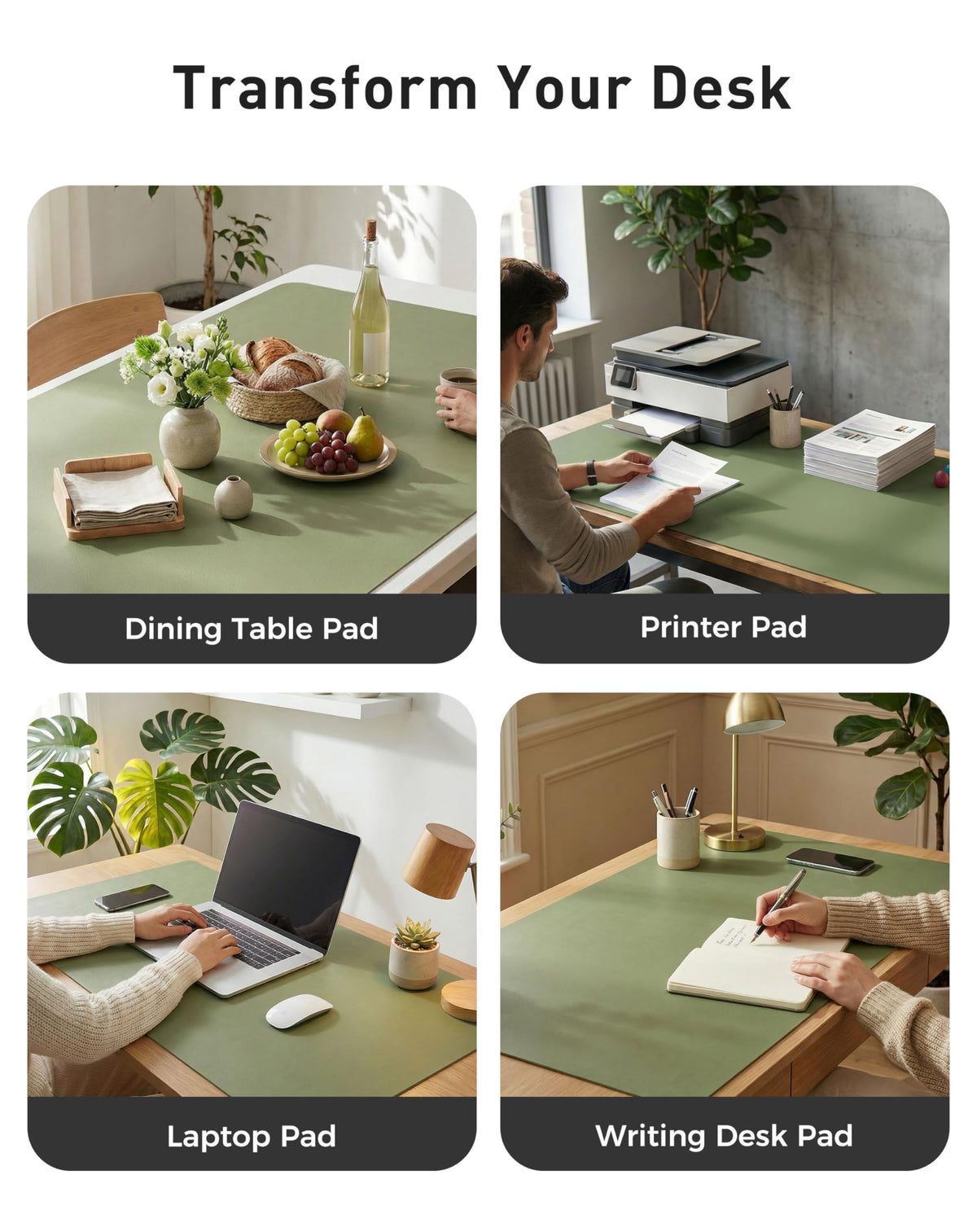Aothia Faux Leather Desk Mat - Large Mouse Pad, Non-Slip PU Leather Blotter, Waterproof Writing