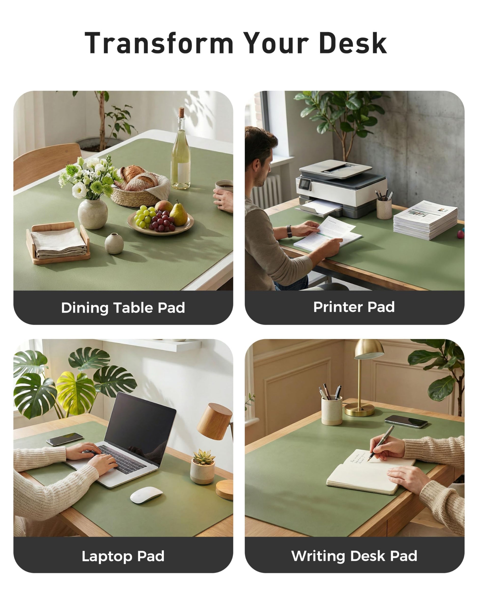 Aothia Faux Leather Desk Mat - Large Mouse Pad, Non-Slip PU Leather Blotter, Waterproof Writing