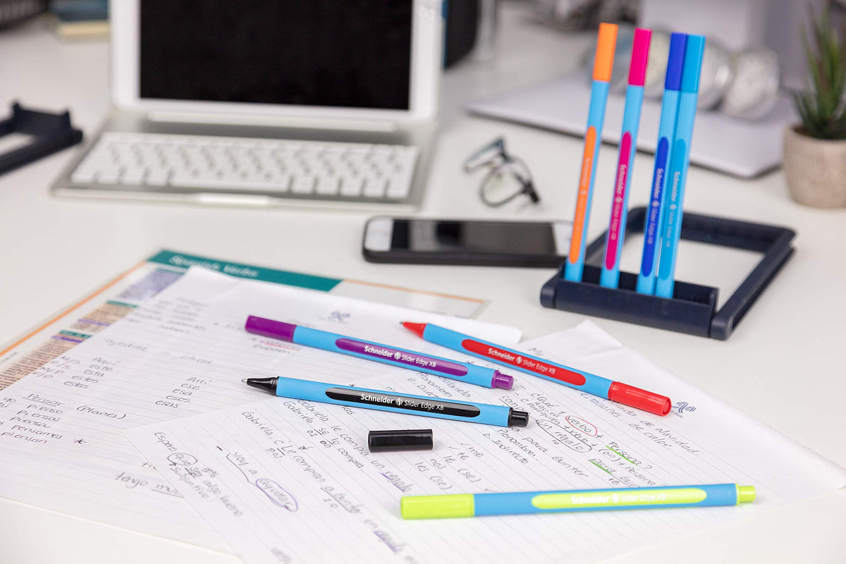 Schneider Slider Edge XB (Extra Broad) Ballpoint Pen, 1.4 mm, Light Blue Barrel, Violet Ink, Box of