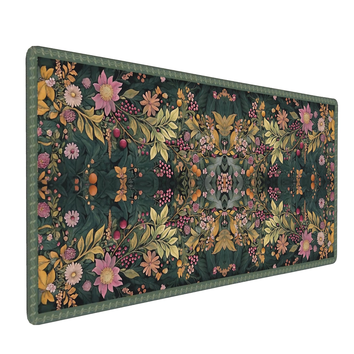 Floral Aesthetic Wildflower Gaming Mouse Pad, Forest Green Rug Desk Mat with Anti-Slip Base &
