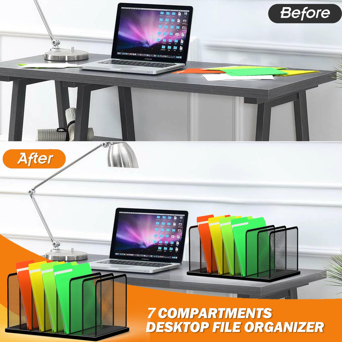 Kuntine.B 7-Section Upright Desk File Organizer Black 1 Pack