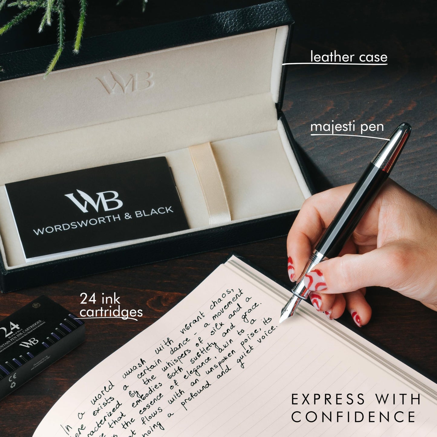 Wordsworth & Black Majesti Luxury Fountain Pen Set for Writing, Medium Nib