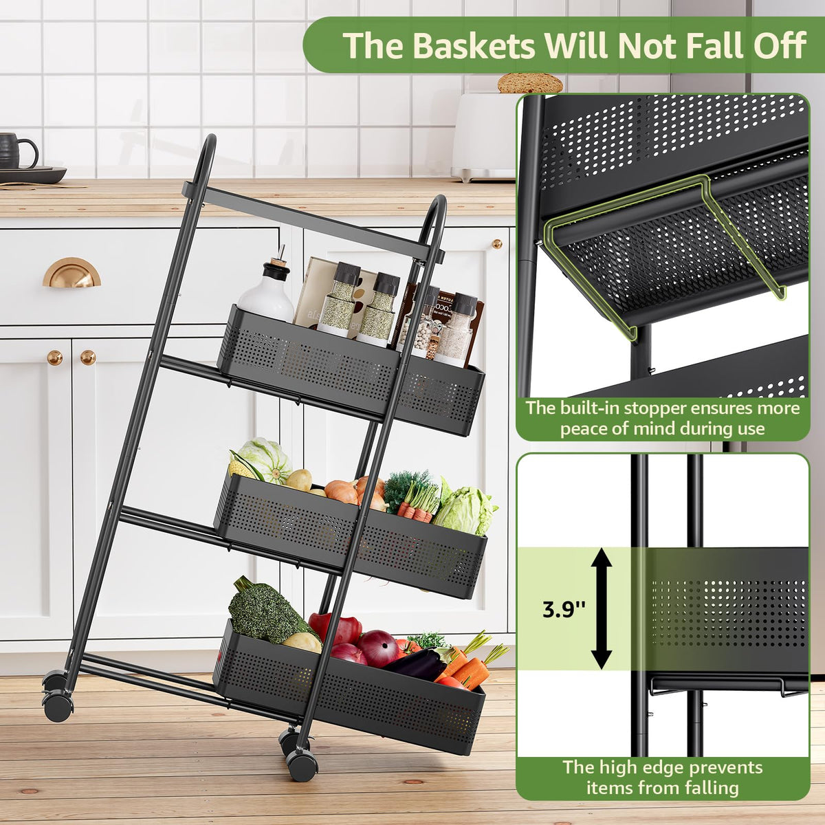 KINGRACK 4 Tier Slim Rolling Cart with Drawer, Metal Utility Storage Cart
