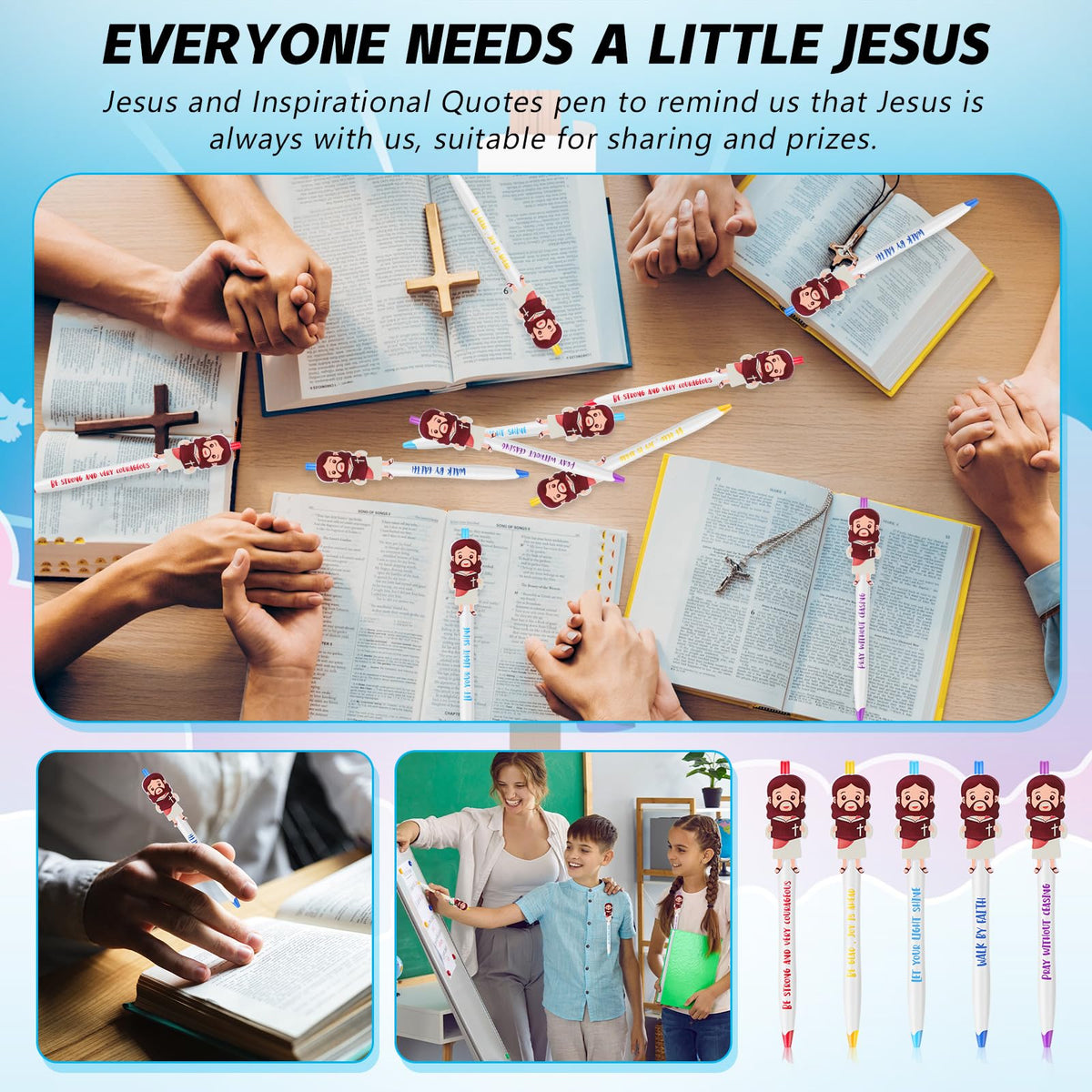 CroBlissful 200 Pcs Christian Jesus Pens for Kids, Back to School Supplies