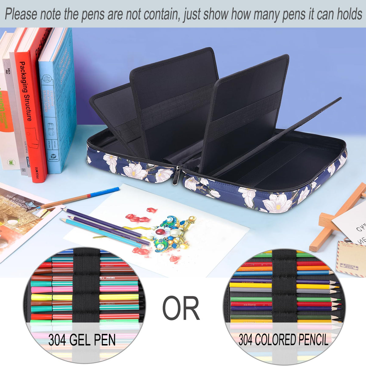 BOMKEE Large Capacity Pencil Case for Adults, 304 Slots Pen Case Pencil Case Multi Compartments