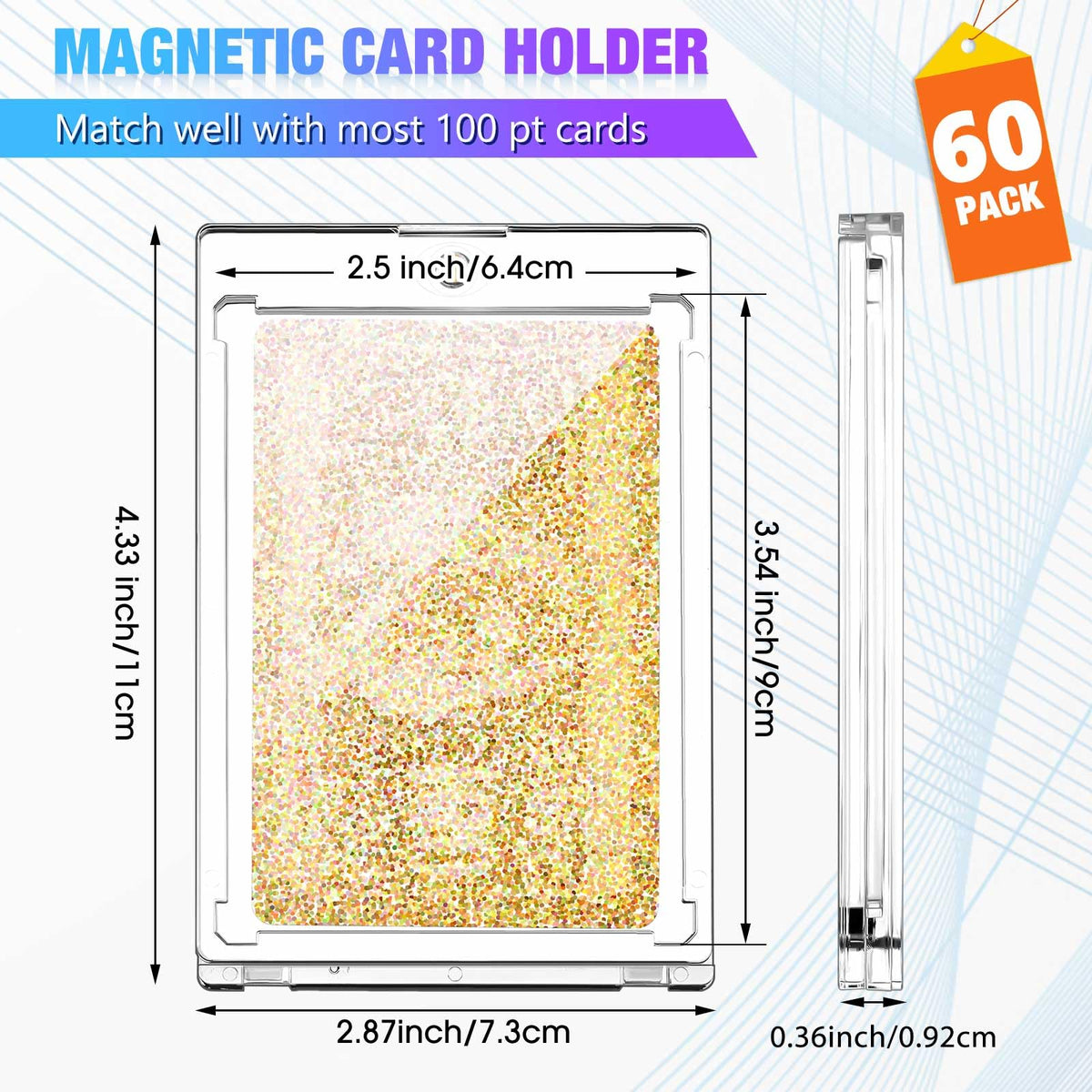 SATINIOR 60 Pcs Clear 100 Pt Magnetic Card Holders for Trading Cards