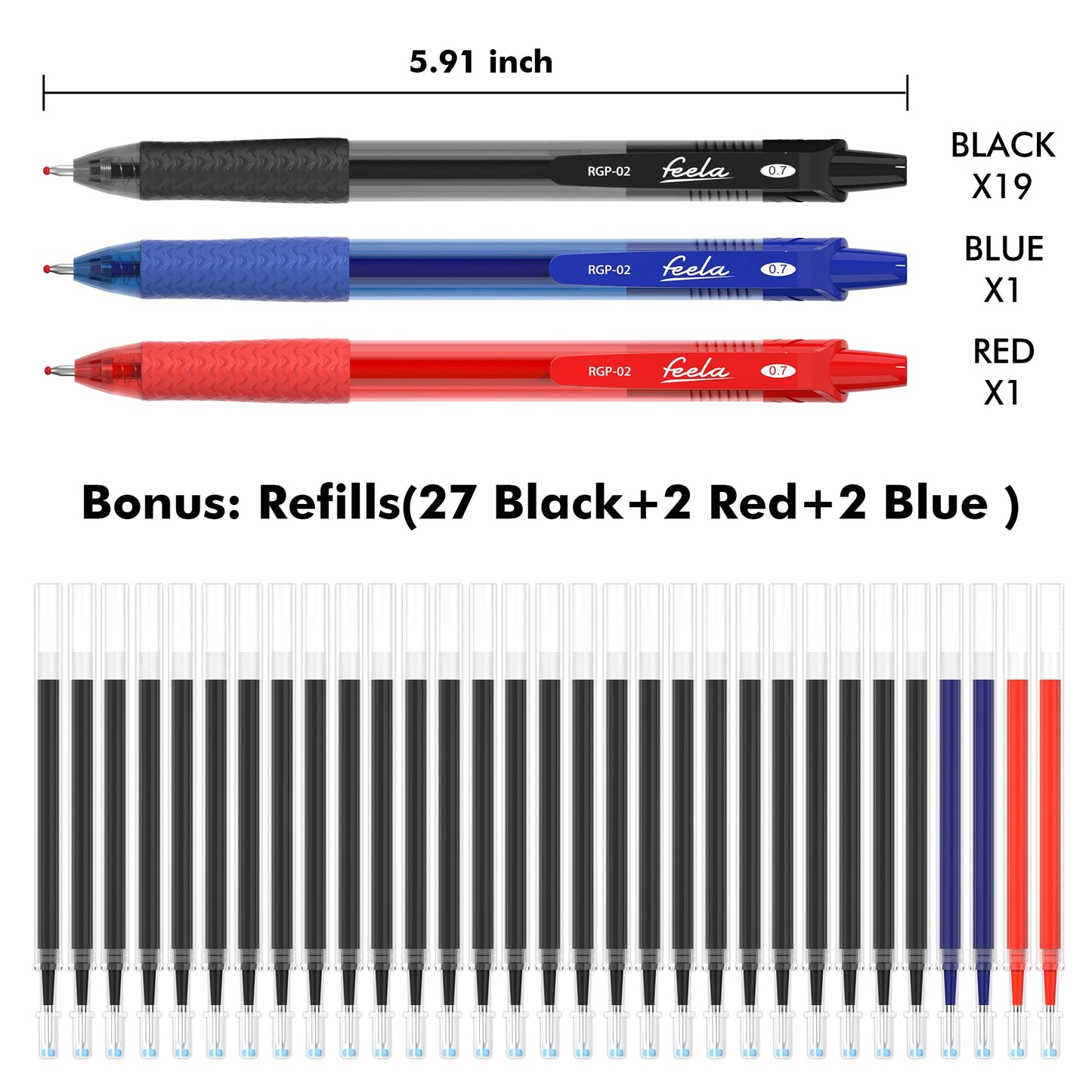 feela 52 Pack Retractable Black Ink Gel Pens, Premium Medium Point Rollerball Pens for School