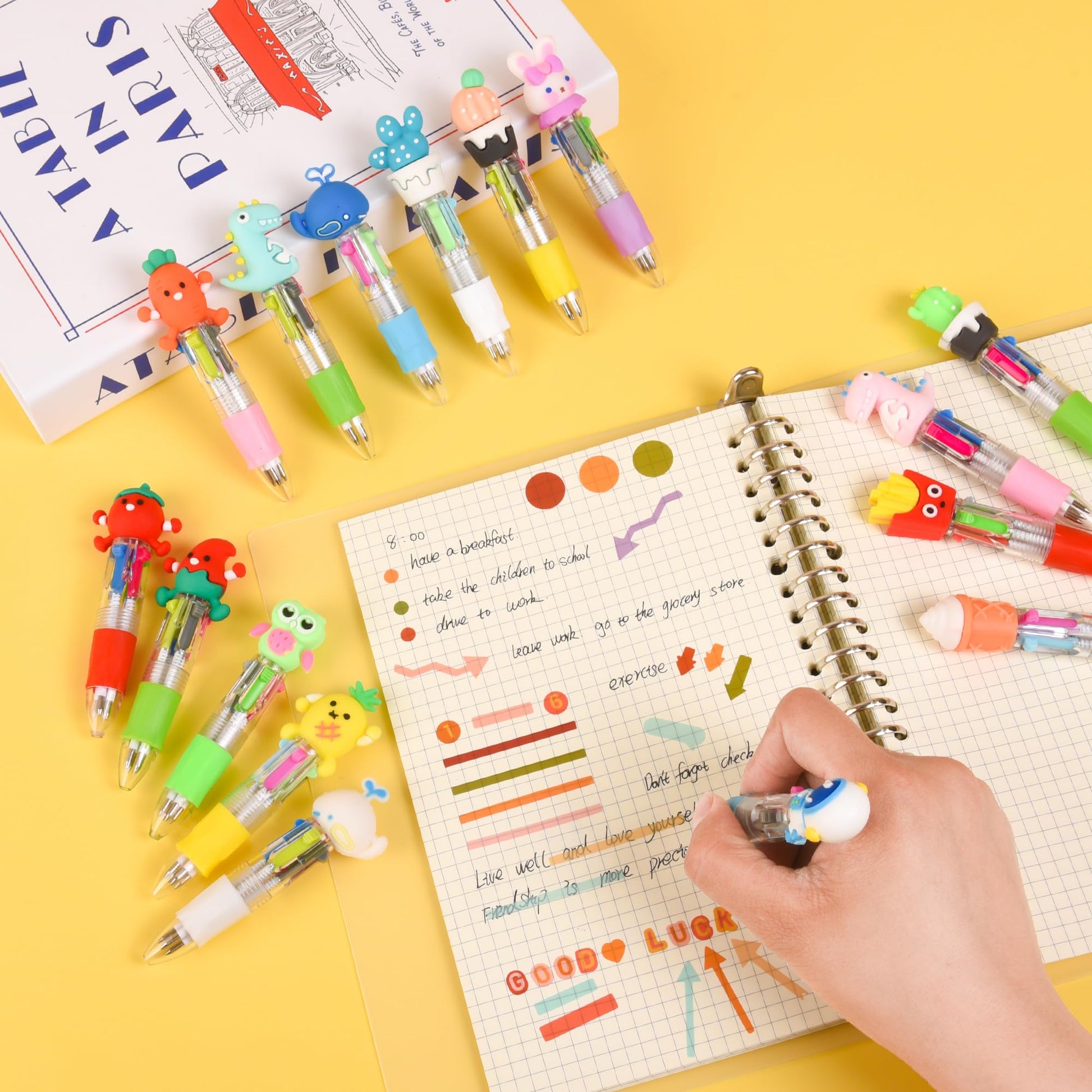 LiYiQ 100 PCS Multicolor Pen in One Fun 4-in-1 Cute Pens Bulk Kawaii Cool Ballpoint Pens for Kids