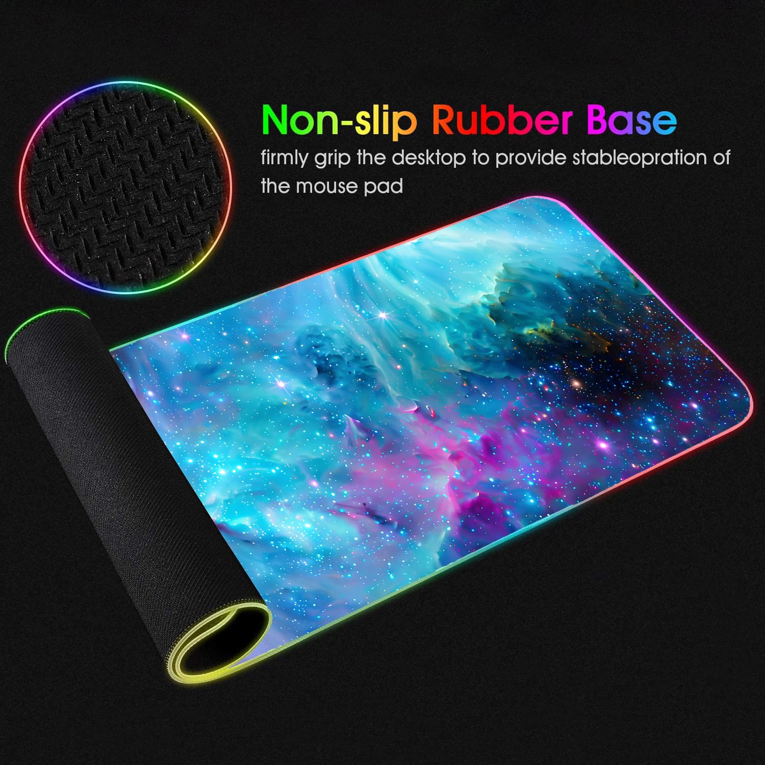 RGB Gaming Mouse Pad with Coffee Coaster, XXL Large Glowing LED Mousepad, Anti-Slip Rubber Base
