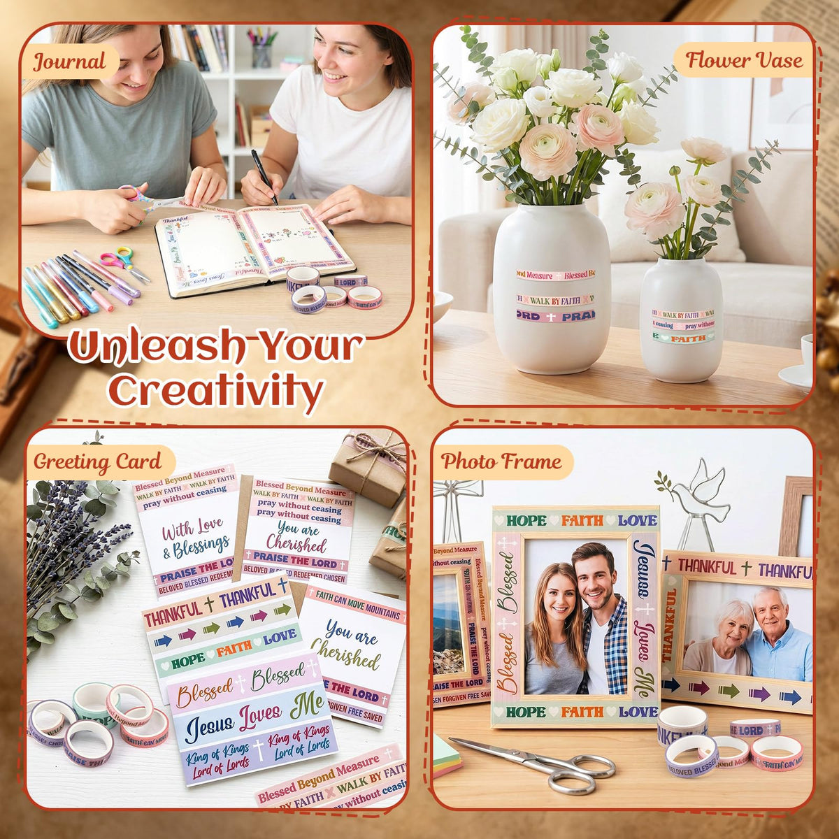 Janlaugh 24 Rolls Christian Washi Tape Gifts, Pastel Religious, Multi-Size