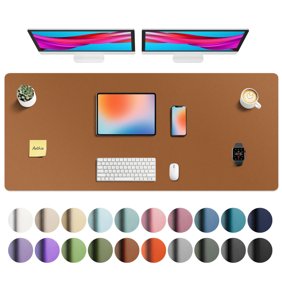 Aothia Faux Leather Desk Mat - Non-Slip PU Leather Desk Blotter, Waterproof Writing Surface, Large