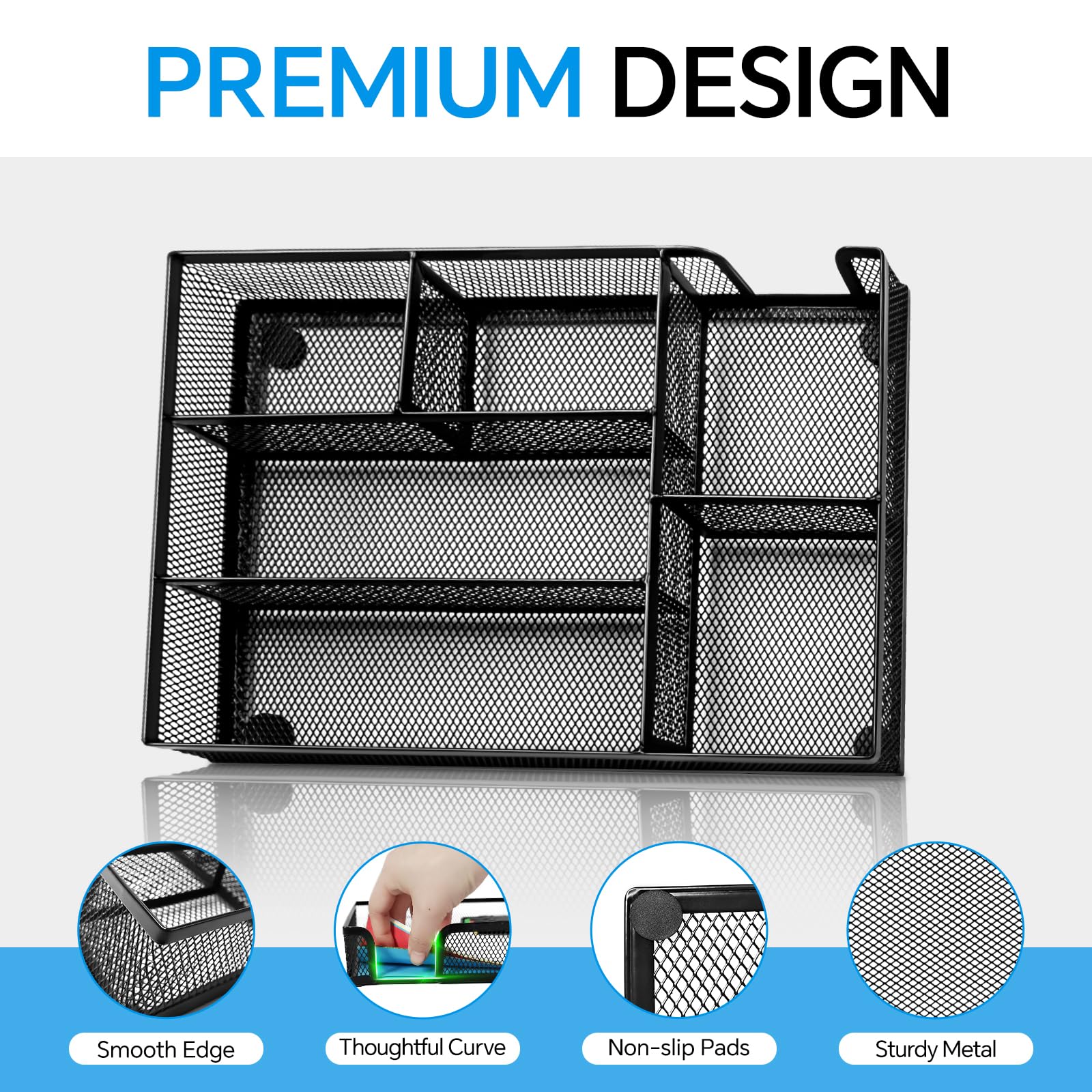 Desk Drawer Organizer, Office Drawer Divider Organizer Tray with 6 Compartments, Metal Mesh Desktop