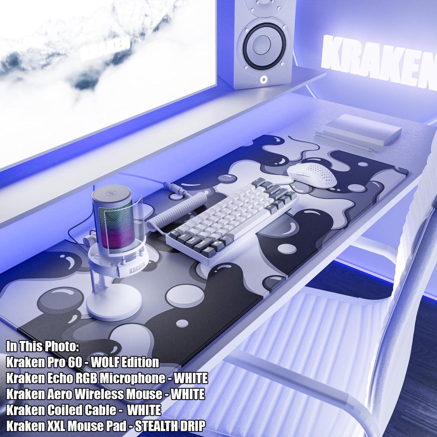 Kraken Keyboards DRIP Edition XXL Black & White Gaming Mouse Pad - Professional Artisan Mouse Pad
