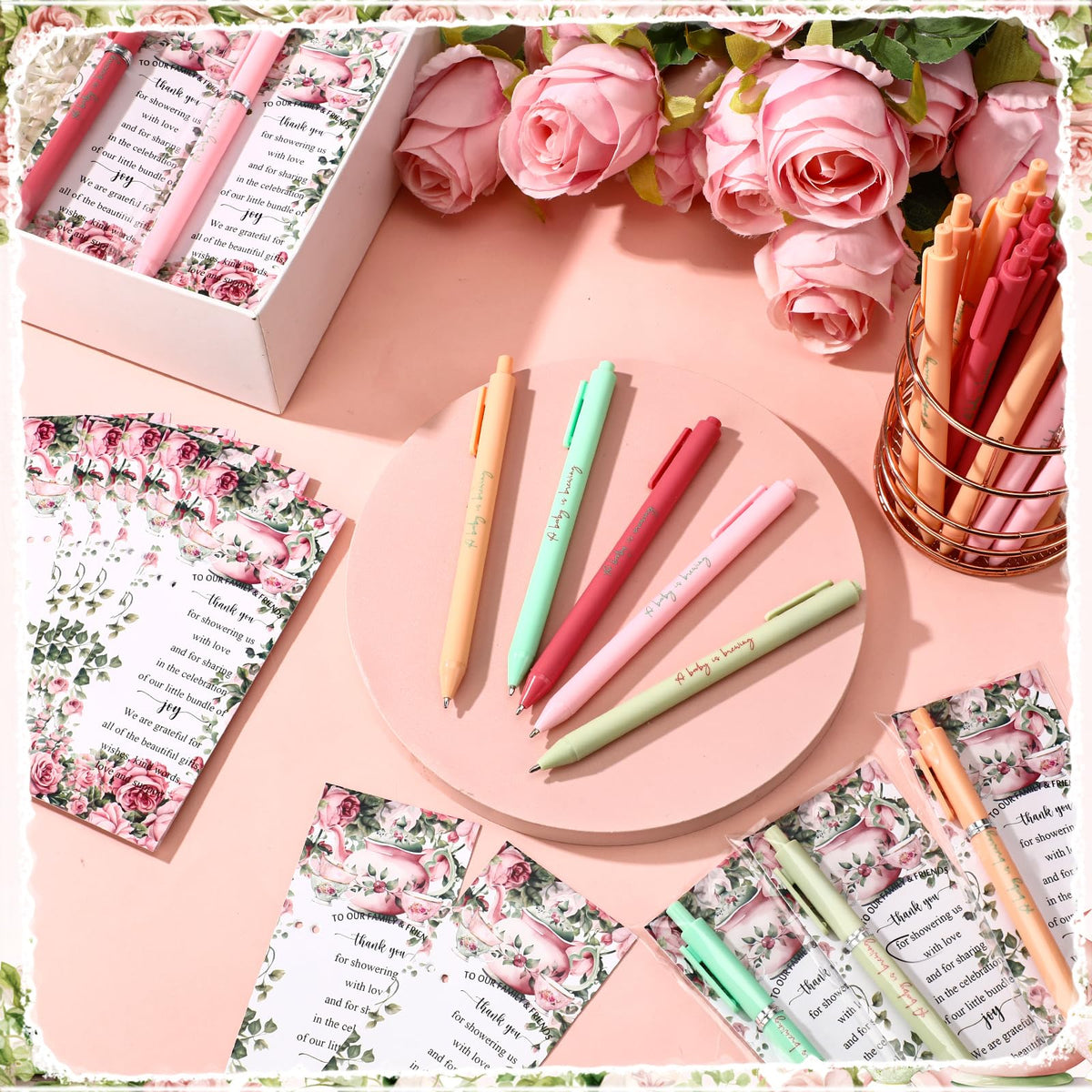 Engrowtic 50 Set Baby Shower Gifts Pens for Guest A Baby is Brewing Tea Party Favors Retractable
