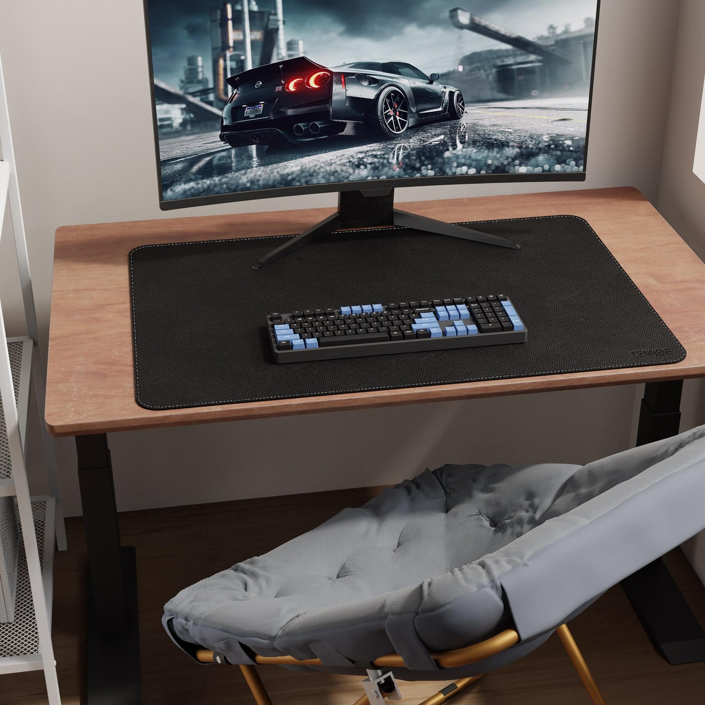 CENNBIE 35.5" x 23.6" Leather Desk Mat,Computer Mouse Pad (Black)