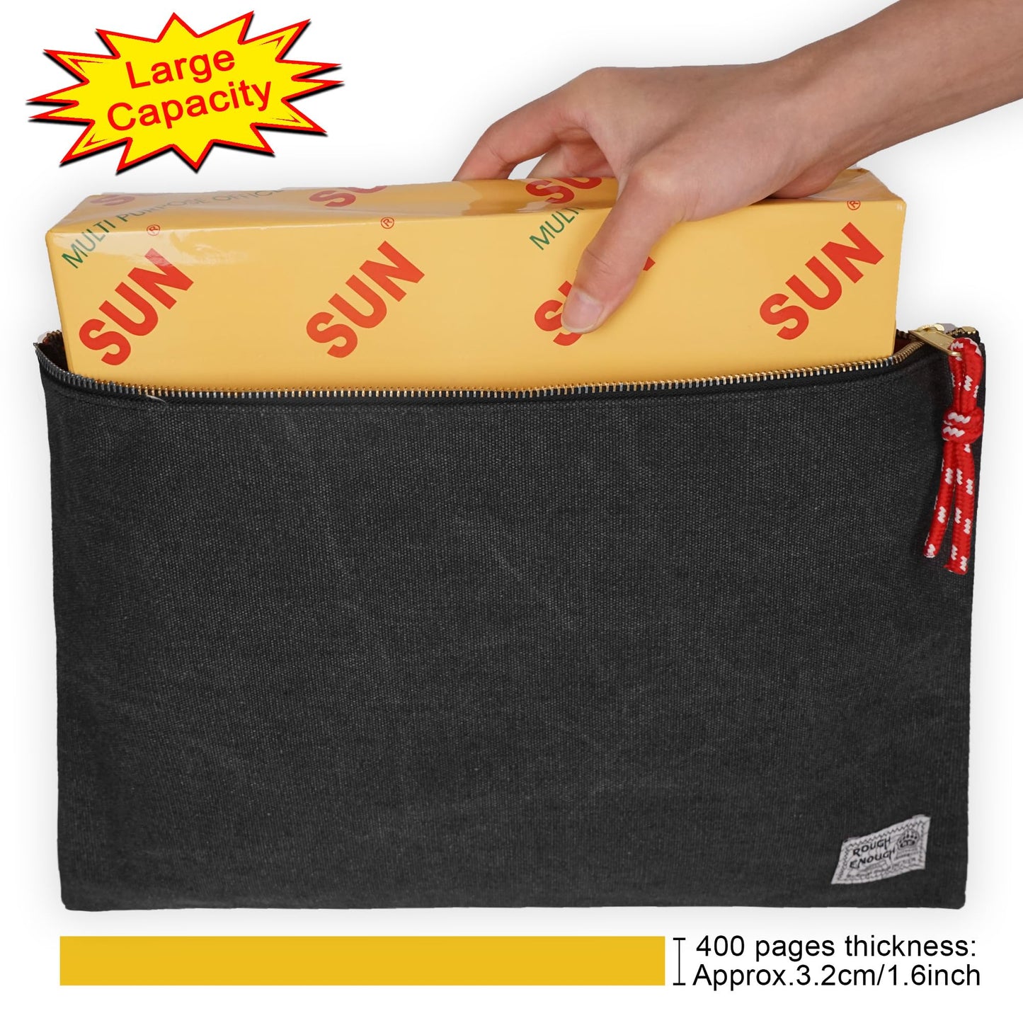 Rough Enough Important Document Storage, File Folder Organizer Pouch Black