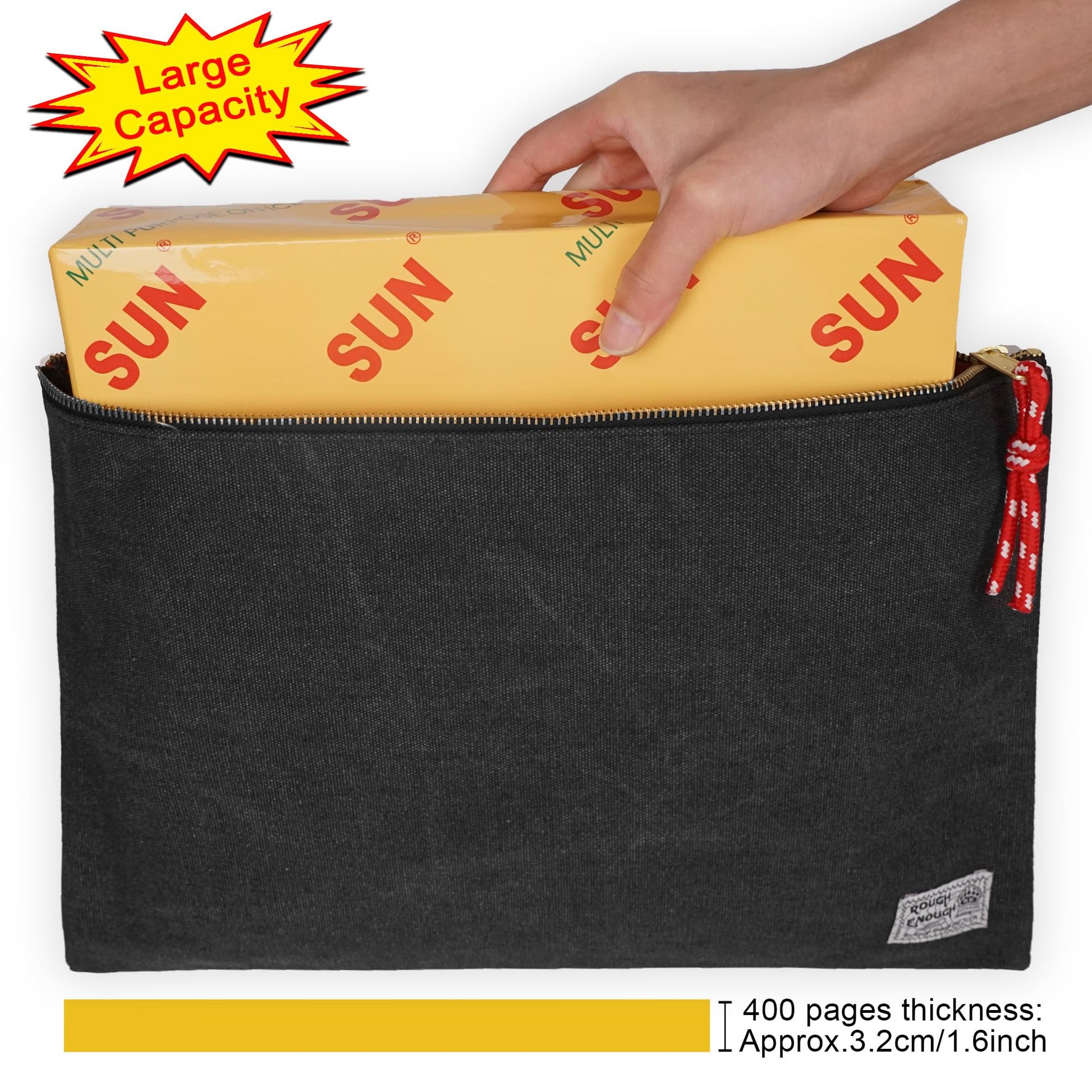 Rough Enough Important Document Storage, File Folder Organizer Pouch Black