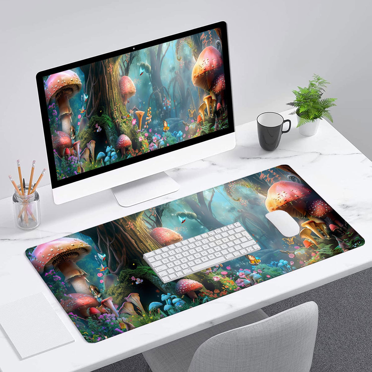 Fairytale Forest Gaming Mouse Pad Wonderland Enchanted Mushrooms XL Mouse Pad Large Mousepad