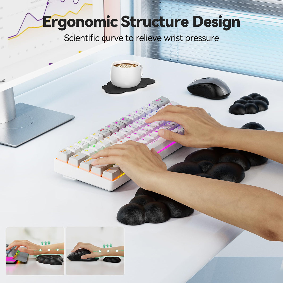TECKNET Cloud Keyboard Wrist Rest Set, Cloud Wrist Rest with Non-Slip Base, PU Leather Wrist Pad