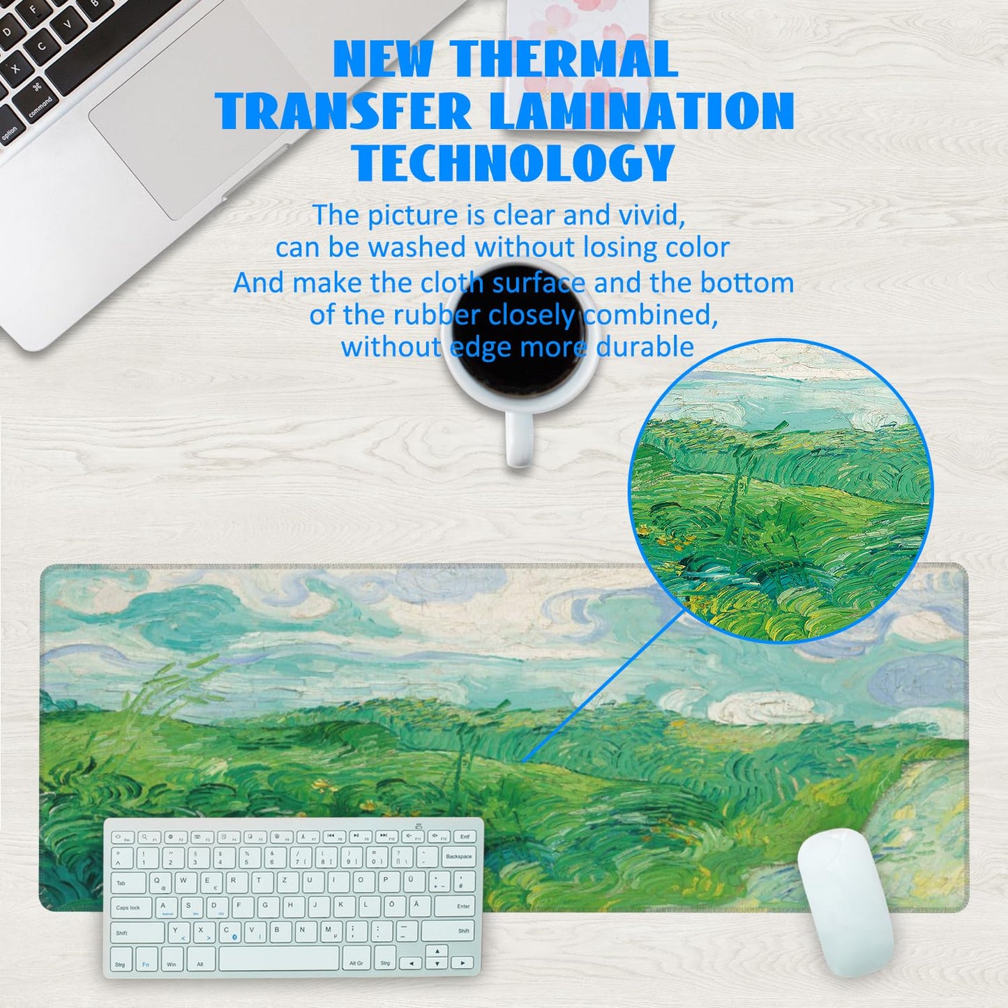 Desk Mat, Field Landscape Oil Painting Extended Gaming Mouse Pad Large, 31.5"x11.8" Big Mouse Pad