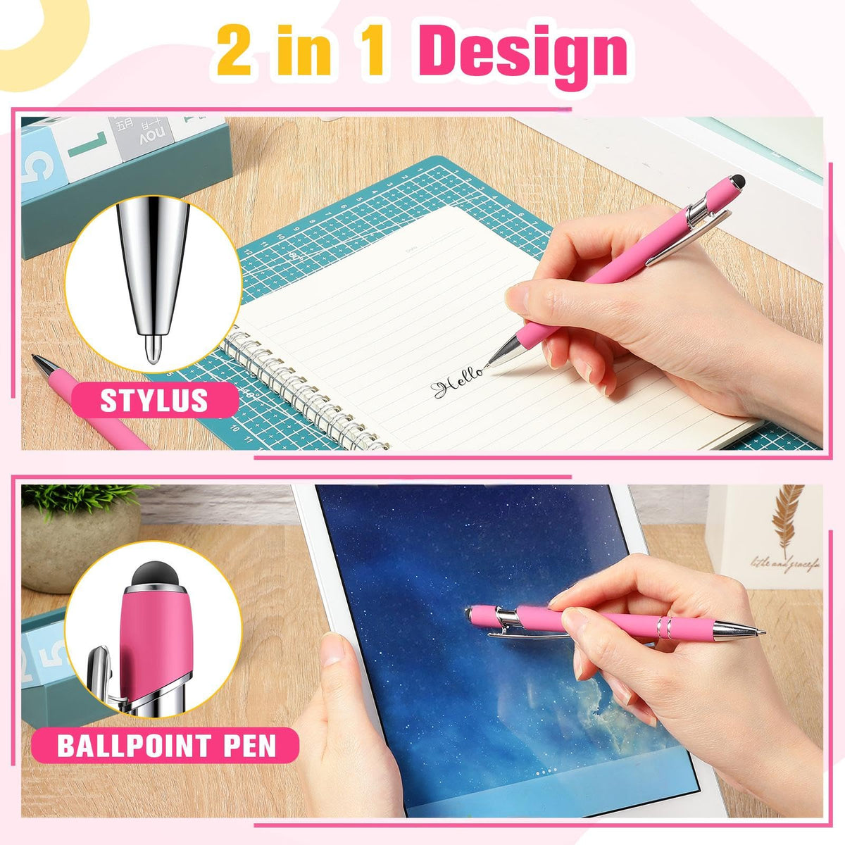 Zonon 38 Pcs Stylus Ballpoint Pens, Metal Rubberized Grip, Hot Pink
