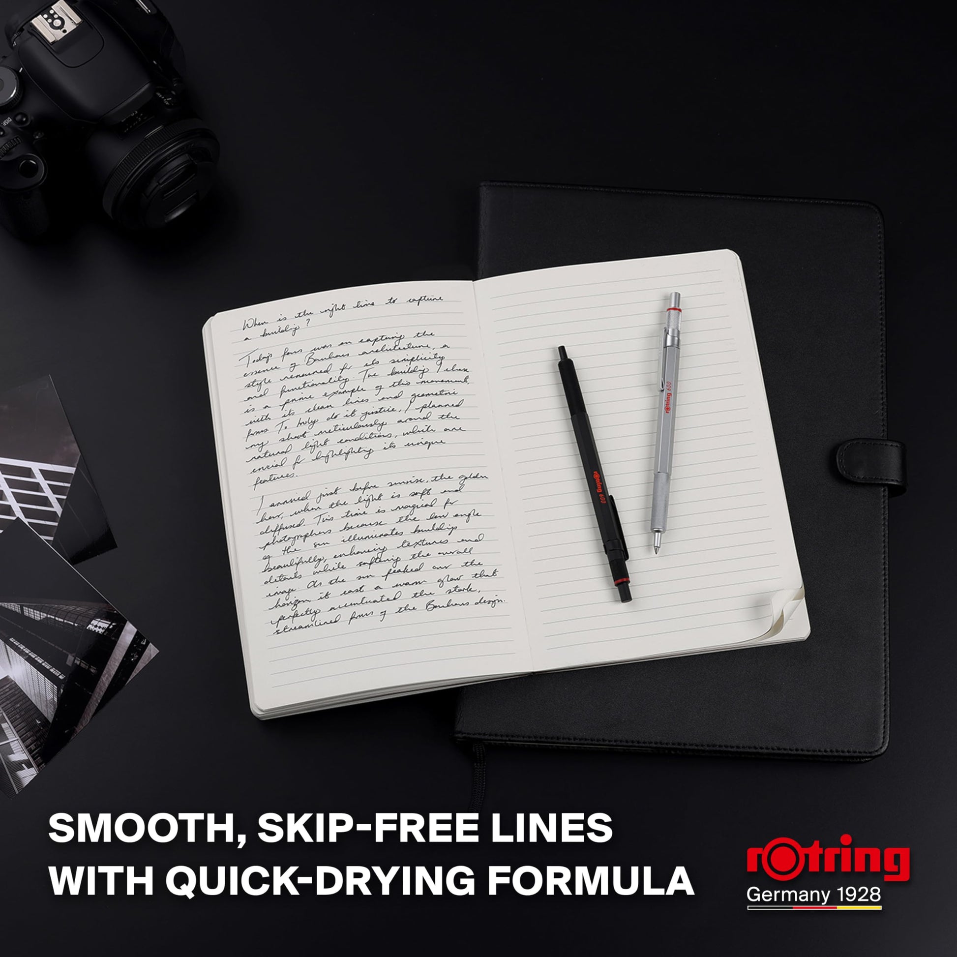 rOtring 600 Gel Pen, Black Metal Body Pen, Black Ink, 0.55mm, Non-Slip Knurled Grip & Hexagonal