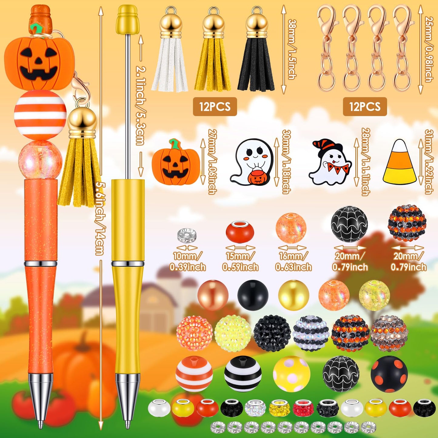 Colarr 12 Sets Halloween Beadable Pen DIY Pen Making Kit,Cute Style