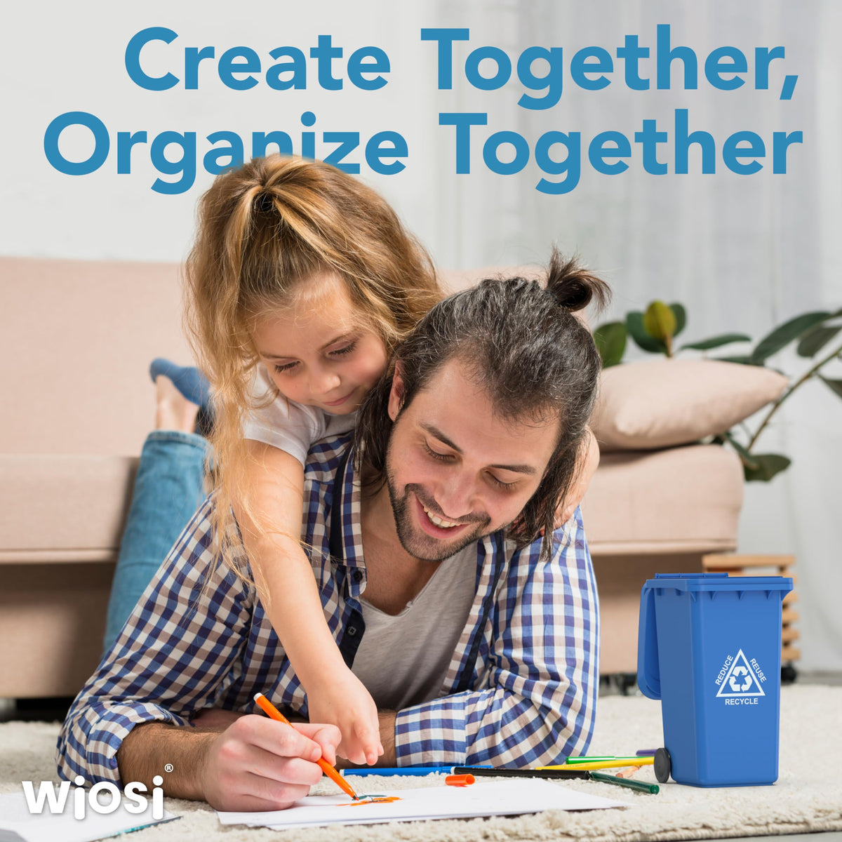 Wiosi Mini Garbage Trash Pen Holder for Desk | Tiny Recycle Bin Pencil Holder Green & Blue, Pack of