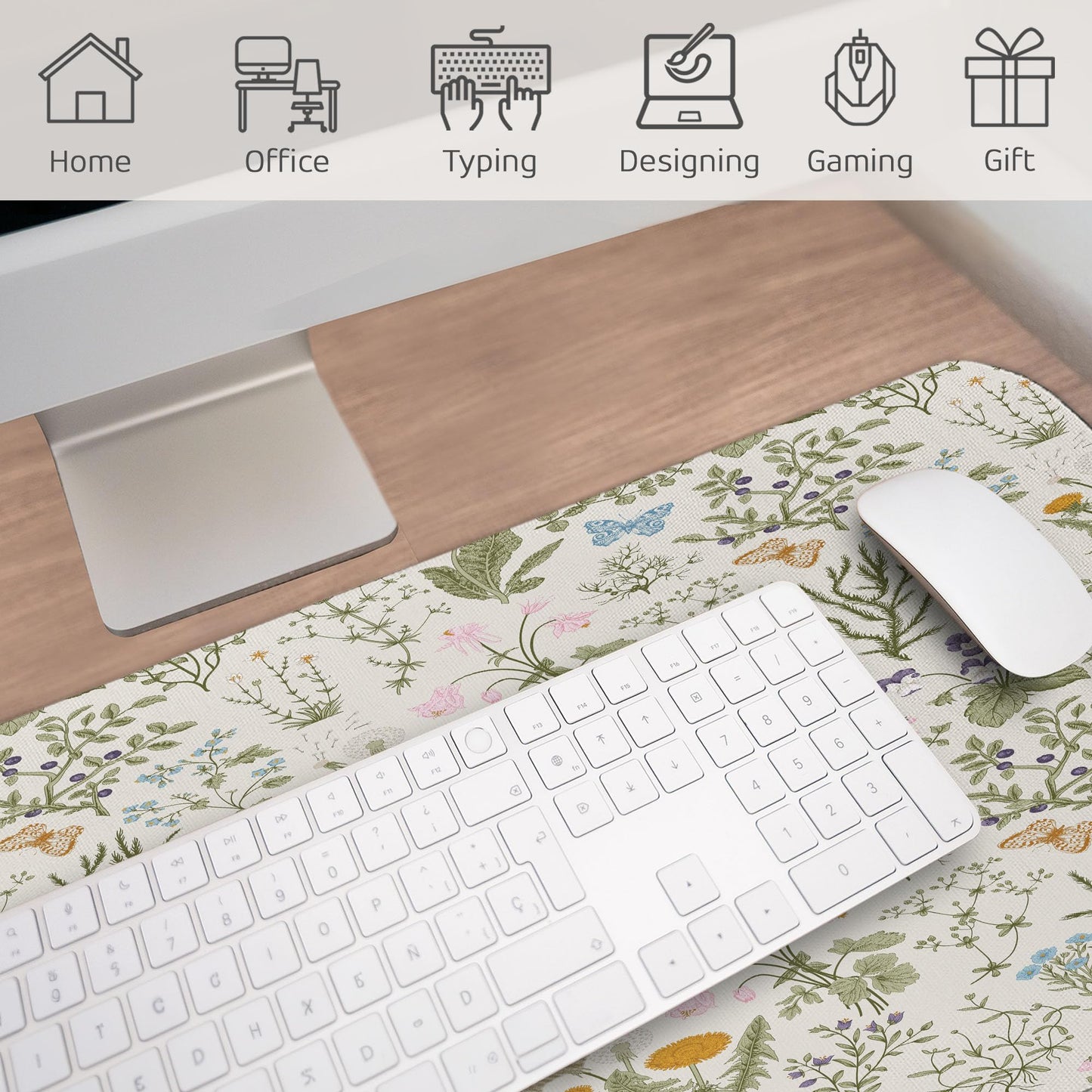 Ambesonne Floral Computer Mouse Pad, Vintage Garden Plants Herbs Flowers Botanical Classic Design