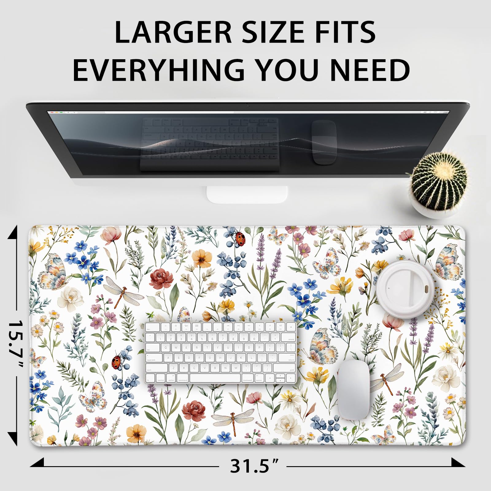 Mcapirivo Large Gaming Mouse Pad Desk Mat 31.5"x15.7" Non-Slip Weeds Floral