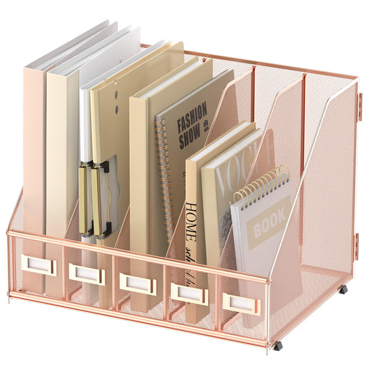 SUPEASY Desk Organizers Metal Desk Magazine File Holder with 5 Vertical Compartments Rack File