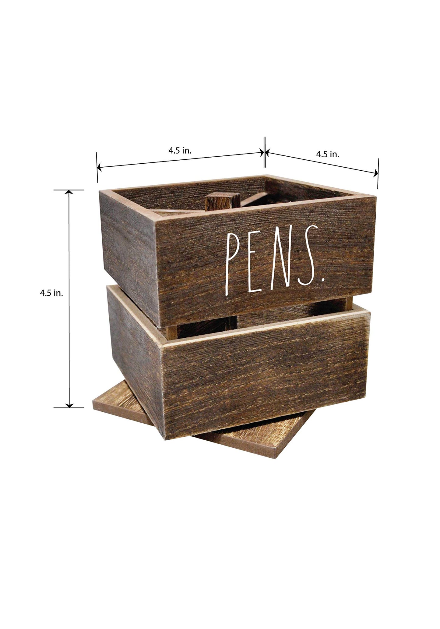 Rae Dunn Pencil Cup - Wooden Pen Holder Desktop Organizer - Small Rustic Wood Desk Top Caddy for