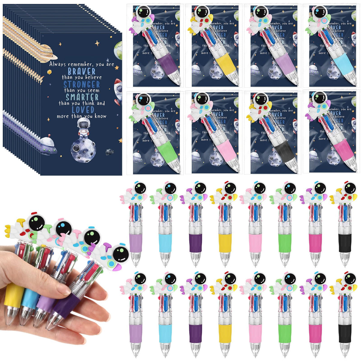 Sayglossy 24 Sets Space Astronaut Party Favor Pens Bulk with Positive Card