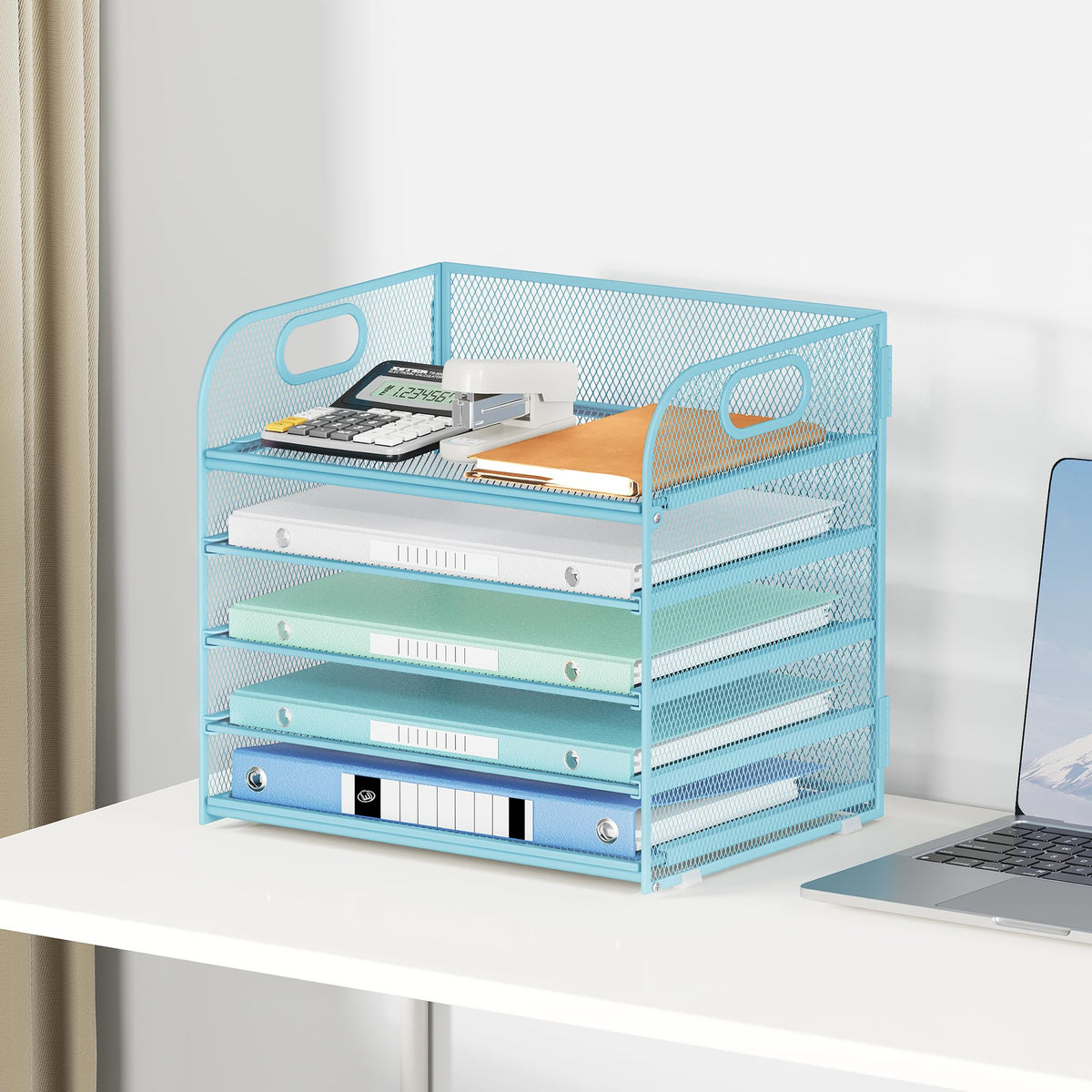 Lavatino Desk Letter Tray Paper Organizer for Desk 5-Tier with Handle Mesh Desktop File Organizer