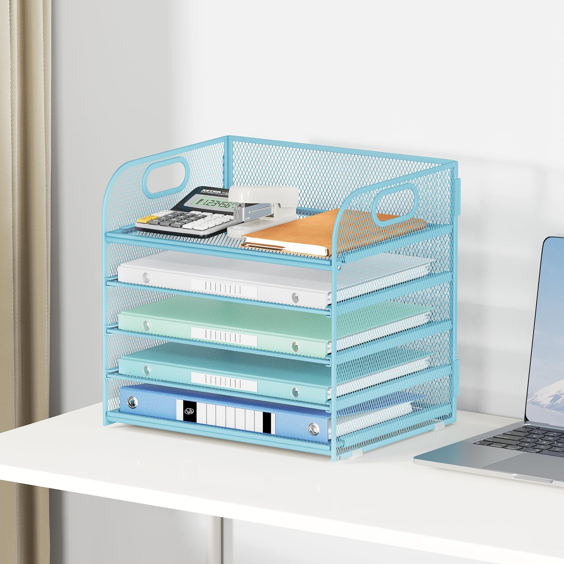Lavatino Desk Letter Tray Paper Organizer for Desk 5-Tier with Handle Mesh Desktop File Organizer