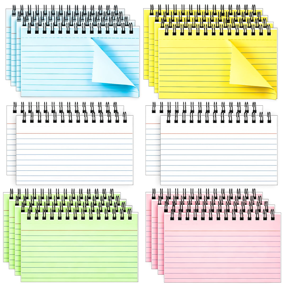 MotBach Colorful 1000 PCS Spiral Index Cards 3x5 Inch Flash Cards with Ring Lined Note Card Book